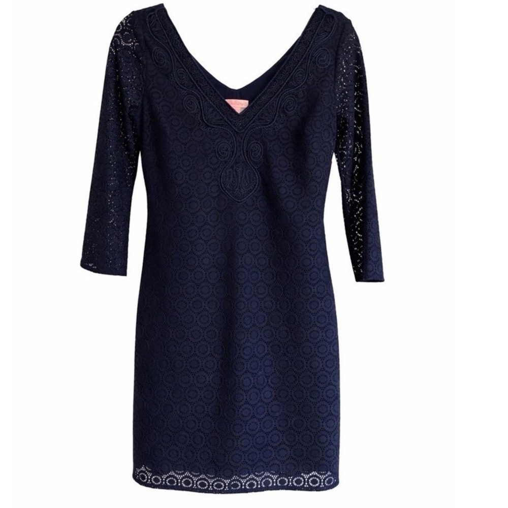 Lilly Pulitzer Alden Navy Lace Shift Dress Small Old Money Coastal  MSRP $178